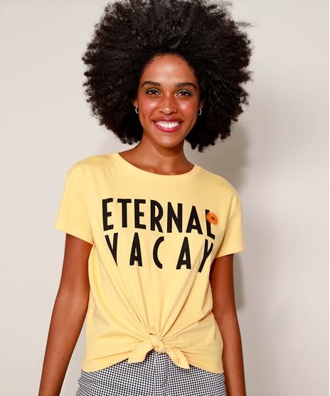 Blusa-Feminina--Eternal-Vacal--com-Nos-Manga-Curta-Decote-Redondo-Amarela-9959769-Amarelo_1