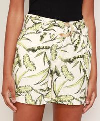 Short-Feminino-Cintura-Alta-Alfaiatado-Estampado-de-Folhagem-com-Cinto-Bege-Claro-9947877-Bege_Claro_1