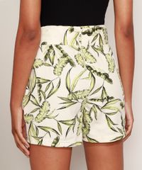 Short-Feminino-Cintura-Alta-Alfaiatado-Estampado-de-Folhagem-com-Cinto-Bege-Claro-9947877-Bege_Claro_2