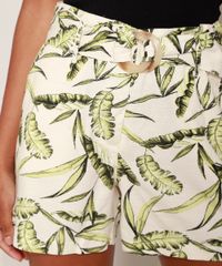 Short-Feminino-Cintura-Alta-Alfaiatado-Estampado-de-Folhagem-com-Cinto-Bege-Claro-9947877-Bege_Claro_5