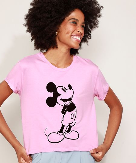 Camiseta-de-Moletinho-Feminina-Mickey-Manga-Curta-Decote-Redondo-Rosa-9974092-Rosa_1