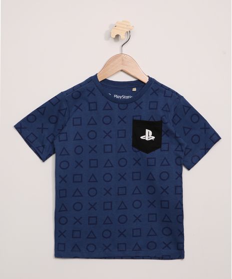 Camiseta-Infantil-PlayStation-Estampada-com-Bolso-Manga-Curta-Azul-Marinho-9968321-Azul_Marinho_1