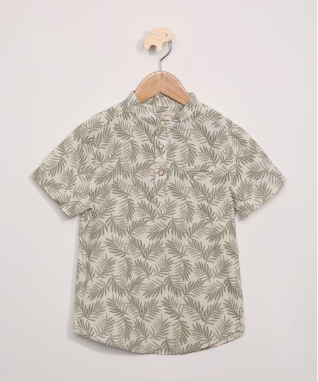 Camisa-Infantil-Estampada-de-Folhagem-Manga-Curta-Gola-Padre-Kaki-Claro-9948078-Kaki_Claro_1