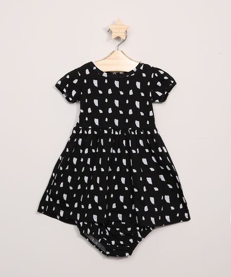 Vestido-Infantil-Estampado-de-Poa-Manga-Curta---Calcinha-Preto-9968514-Preto_1