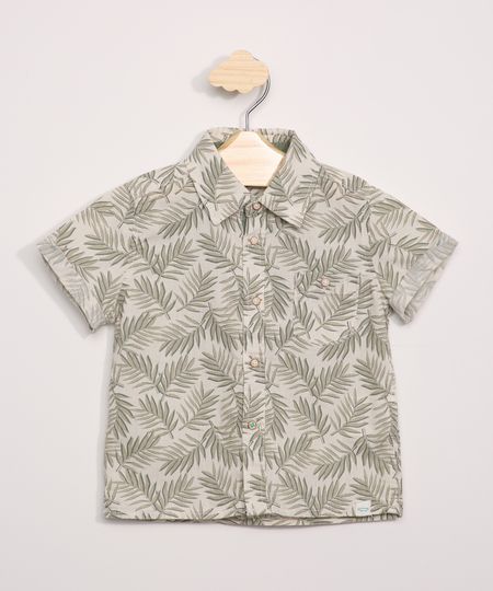 Camisa-Infantil-Estampada-de-Folhagem-Manga-Curta-Kaki-Claro-9947285-Kaki_Claro_1