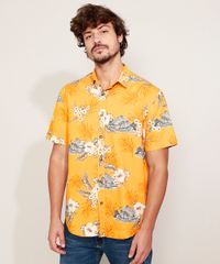 Camisa-Masculina-Estampada-Floral-Manga-Curta-Mostarda-9947506-Mostarda_1