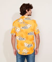 Camisa-Masculina-Estampada-Floral-Manga-Curta-Mostarda-9947506-Mostarda_2