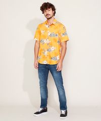 Camisa-Masculina-Estampada-Floral-Manga-Curta-Mostarda-9947506-Mostarda_3