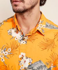 Camisa-Masculina-Estampada-Floral-Manga-Curta-Mostarda-9947506-Mostarda_6