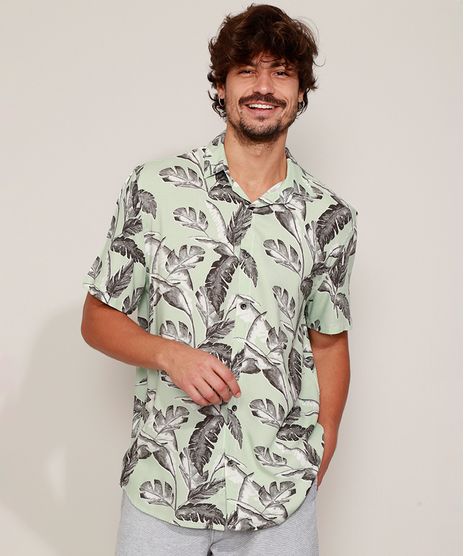 Camisa-Masculina-Estampada-Folhagem-Manga-Curta-Verde-Claro-9968726-Verde_Claro_1
