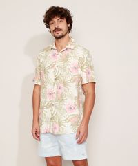 Camisa-Masculina-Estampada-Floral-Manga-Curta-Bege-9968727-Bege_1