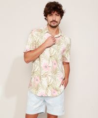 Camisa-Masculina-Estampada-Floral-Manga-Curta-Bege-9968727-Bege_3