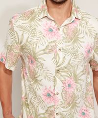 Camisa-Masculina-Estampada-Floral-Manga-Curta-Bege-9968727-Bege_4