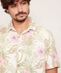 Camisa-Masculina-Estampada-Floral-Manga-Curta-Bege-9968727-Bege_5