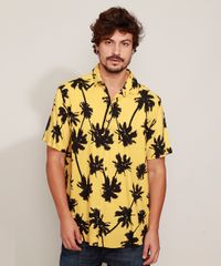 Camisa-Masculina-Estampada-Coqueiros-Manga-Curta-Amarela-9968724-Amarelo_1