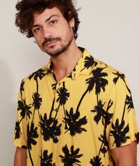 Camisa-Masculina-Estampada-Coqueiros-Manga-Curta-Amarela-9968724-Amarelo_4