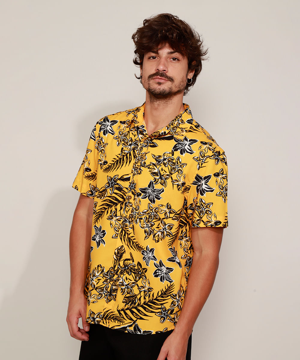 Camisa floral amarela masculina Clearance