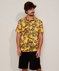 Camisa-Masculina-Estampada-Floral-Manga-Curta-Amarela-9907014-Amarelo_3