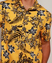 Camisa-Masculina-Estampada-Floral-Manga-Curta-Amarela-9907014-Amarelo_4