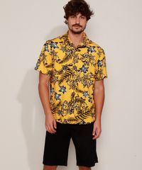 Camisa-Masculina-Estampada-Floral-Manga-Curta-Amarela-9907014-Amarelo_5