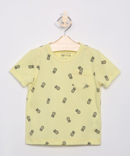 Camiseta-Infantil-Tal-Pai-Tal-Filho-Estampada-de-Abacaxi-com-Bolso-Manga-Curta-Amarela-9965797-Amarelo_1