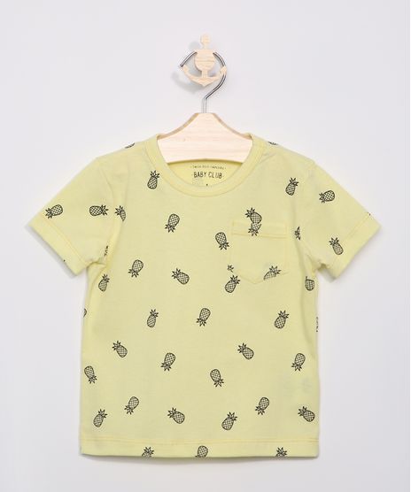 Camiseta-Infantil-Tal-Pai-Tal-Filho-Estampada-de-Abacaxi-com-Bolso-Manga-Curta-Amarela-9965797-Amarelo_1