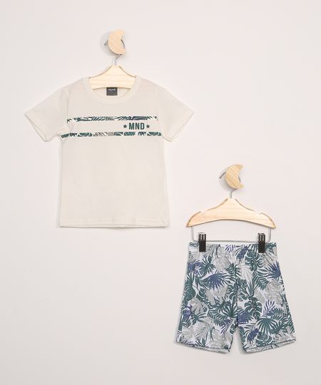 Conjunto Infantil Brandili Mundi Camiseta Off White "MND" Manga Curta + Bermuda Estampada Off White - 2 Menor preço em Conjunto Infantil Brandili Mundi Camiseta Off White "MND" Manga Curta + Bermuda Estampada Off White - 2