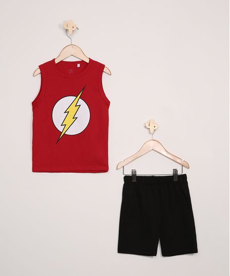 Conjunto-Infantil-The-Flash-de-Regata-Vermelha---Bermuda-de-Moletom-Preta-9974755-Preto_1