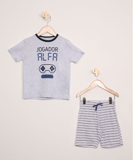 Pijama-Infantil-Tal-Mae-Tal-Filho--Jogador-Alfa--Video-Game-com-Listras-Manga-Curta-Cinza-Mescla-9970789-Cinza_Mescla_1