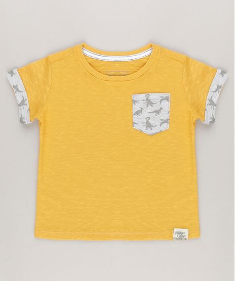 Camiseta-Flame-com-Bolso-Estampado-de--Dinossauros--Amarela-9036816-Amarelo_1