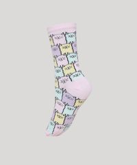 Meia-Feminina-Estampada-Gatos-Cano-Alto-Rosa-Claro-9971351-Rosa_Claro_2