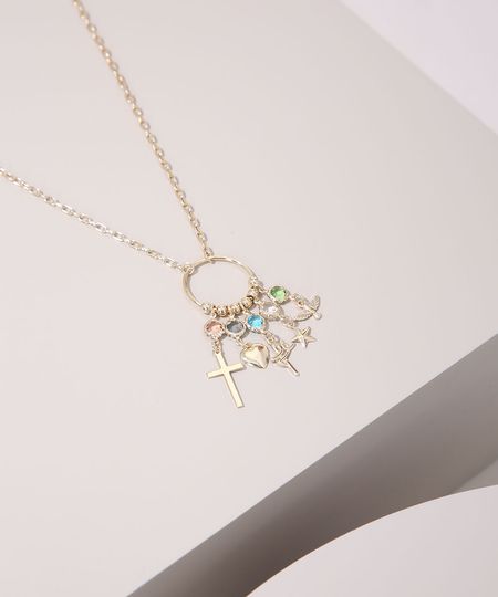 Colar-Feminino-com-Pingentes--fe-e-sorte--Dourado-9975313-Dourado_1