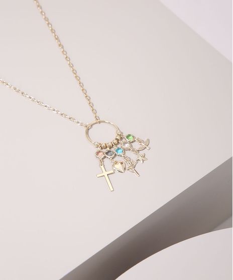 Colar-Feminino-com-Pingentes--fe-e-sorte--Dourado-9975313-Dourado_1