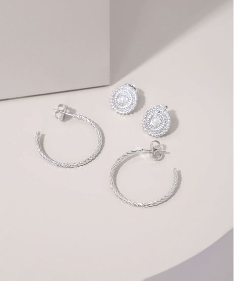 Kit-de-2-Brincos-Feminino--Argola-Texturizada-e-Redondo-com-Perola-Prateado-9975345-Prateado_1