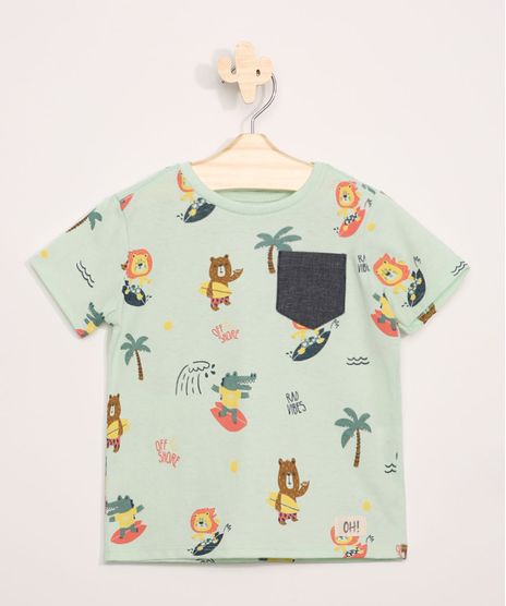 Camiseta-Infantil-Estampada-Bichos-com-Bolso-Manga-Curta-Verde-Claro-9964070-Verde_Claro_1