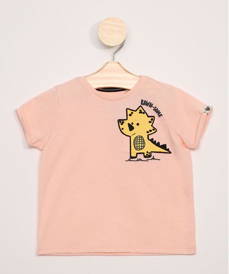 Camiseta-Infantil-Dinossauro-Flocado-com-Bolso-Manga-Curta-Rosa-Claro-9964071-Rosa_Claro_1