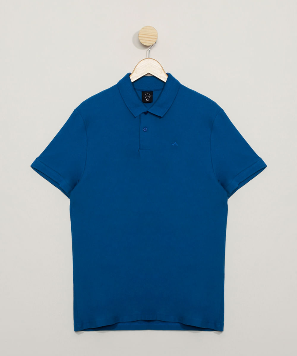 Polo de Piquet Masculina Básica Comfort Manga Curta Azul