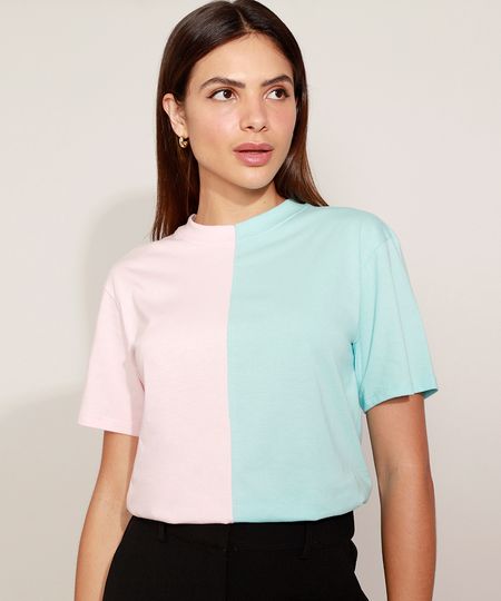 T-Shirt-Feminina-Mindset-Meio-a-Meio-Manga-Curta-Decote-Redondo-Multicor-9978727-Multicor_1 T-Shirt-Feminina-Mindset-Meio-a-Meio-Manga-Curta-Decote-Redondo-Multicor-9978727-Multicor_1