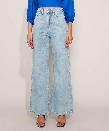 Calça Jeans Feminina Mindset Wide Pantalona Cintura Alta Azul Claro - 40 Menor preço em Calça Jeans Feminina Mindset Wide Pantalona Cintura Alta Azul Claro - 40