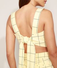 Regata-Feminina-Mindset-Cropped-com-Laco-Estampada-Xadrez-Alca-Grossa-Decote-Reto-Amarela-9980260-Amarelo_5