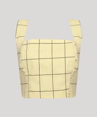 Regata-Feminina-Mindset-Cropped-com-Laco-Estampada-Xadrez-Alca-Grossa-Decote-Reto-Amarela-9980260-Amarelo_6