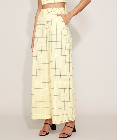Calca-Feminina-Mindset-Pantalona-Cintura-Alta-Estampada-Xadrez-Amarela-9980261-Amarelo_1