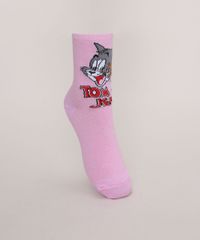 Meia-Feminina-Cano-Alto-Tom-e-Jerry-Rosa-9971703-Rosa_1