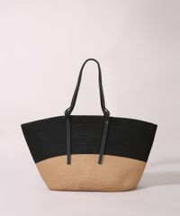 Bolsa-Feminina-de-Palha-Grande-Bicolor-Preta-9961407-Preto_1