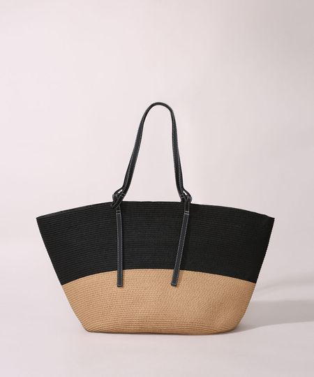 Bolsa-Feminina-de-Palha-Grande-Bicolor-Preta-9961407-Preto_1