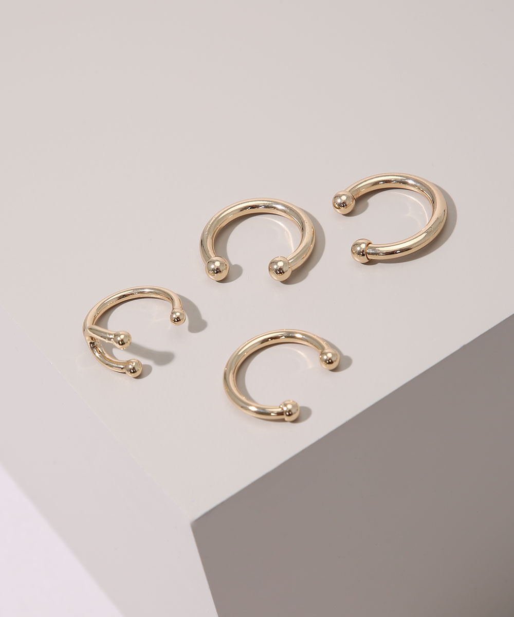 Kit de 4 Anéis Piercing Dourado