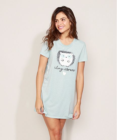 Camisola-Feminina-Porco-Espinho--Stay-Clever--Manga-Curta-Azul-Claro-9975106-Azul_Claro_1