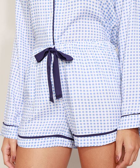 Short-de-Pijama-Feminino-Estampado-Vichy-com-Vivo-Contrastante-e-Laco-Azul-9975186-Azul_1