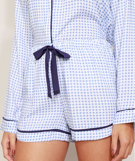 Short-de-Pijama-Feminino-Estampado-Vichy-com-Vivo-Contrastante-e-Laco-Azul-9975186-Azul_1