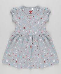 Vestido-Estampado-de-Estrelas-em-Algodao---Sustentavel-Cinza-Mescla-9029957-Cinza_Mescla_1